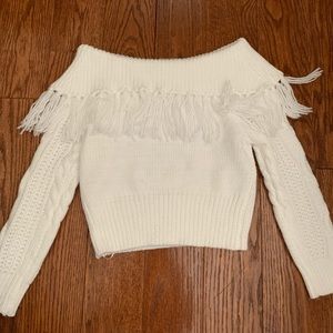 Off-the-shoulder Fringe Sweater